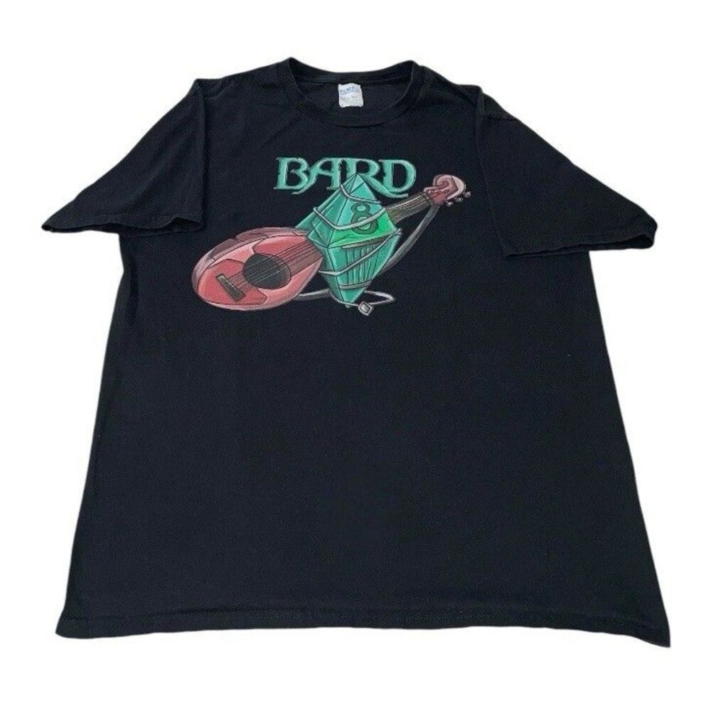 DUNGEONS AND DRAGONS Tee Men's Medium Graphic T-Shirt BARD Dice Black Crewneck
